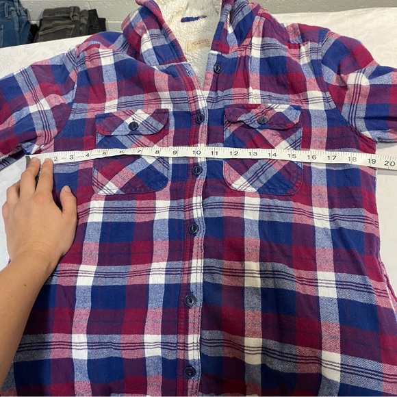 Hooded Fleece Lined Flannel Shirt Jacket Women’s Small Boston Traders Plaid EUC - Picture 2 of 10